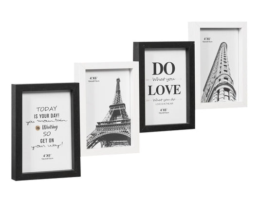 Portafoto Multipla Legno MDF Cornice Collage Moderna Porta Foto Bianco Nero 4 Foto Da 10x15 Cm