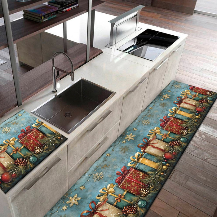 Tappeto Cucina Natale Antimacchia 51x80 cm Pacchi Regalo Passatoia Natalizia Antiscivolo Lavabile