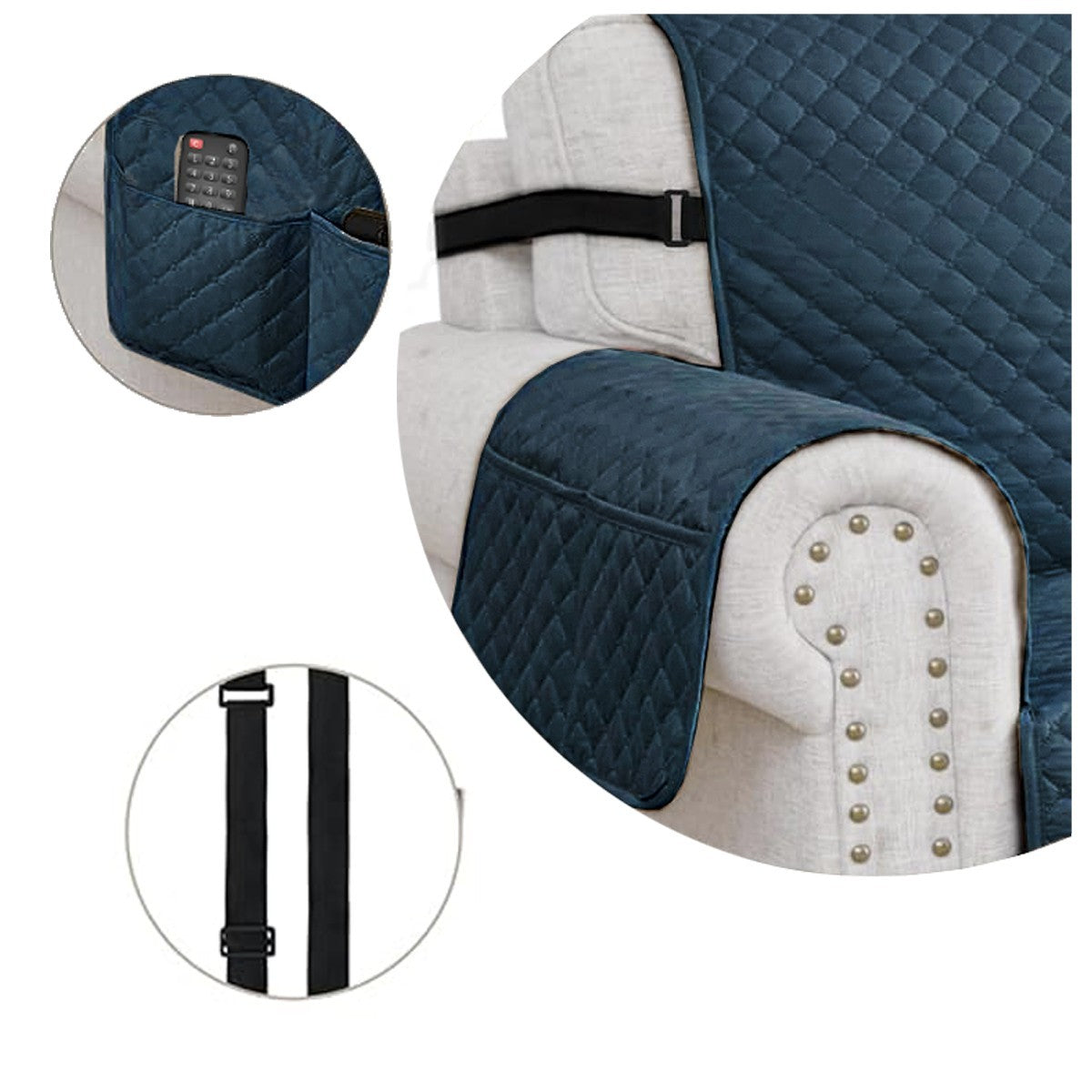 Copri Poltrona Impermeabile Tasche Laterali Proteggi Poltrona Antimacchia Antiscivolo 1 Posto Blu