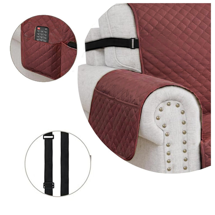 Copridivano Impermeabile Tasche Laterali Proteggi Divano Antimacchia Antiscivolo 2 Posti Bordeaux
