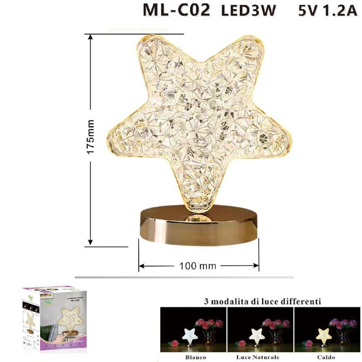 LAMPADA TAVOLO LED RICARICABILE CRISTALLO ATMOSFERA 3W DIAMANTE TOUCH STELLA