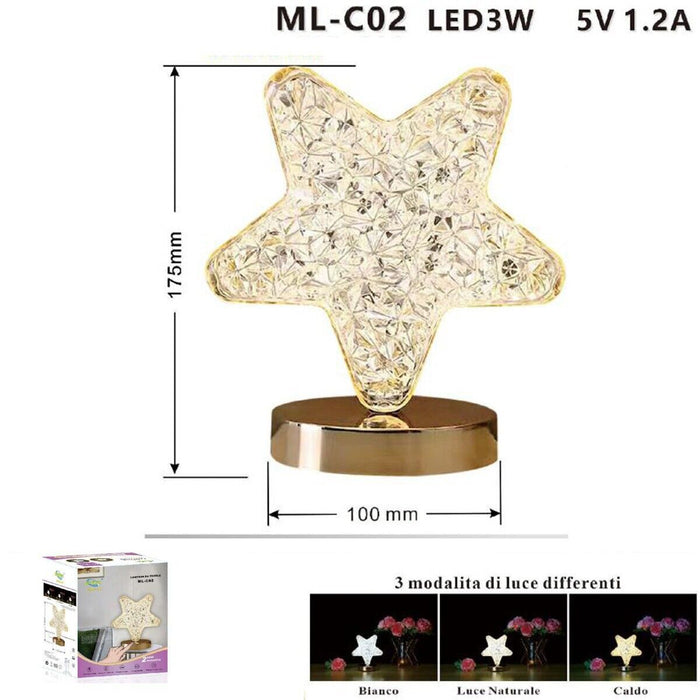 LAMPADA TAVOLO LED RICARICABILE CRISTALLO ATMOSFERA 3W DIAMANTE TOUCH STELLA