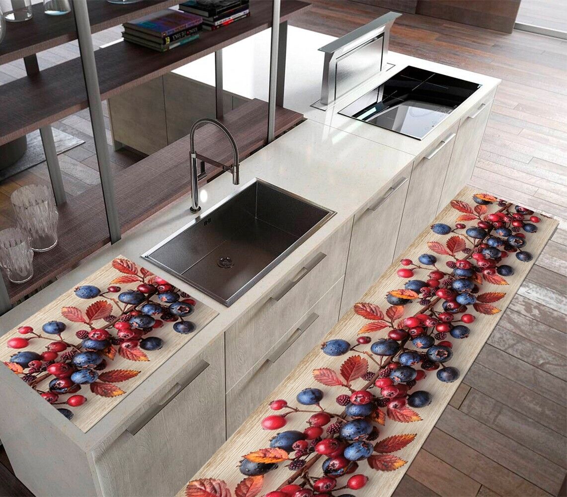 Tappeto Cucina Pvc Antimacchia 51x450 Cm Passatoia Mirtilli Antiscivolo Antisfilo