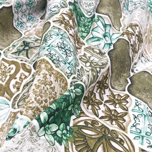 Tessuto Stoffa Piastrelle Maioliche Cotone Cucito Rivestimento Gotico Fodera Cuscini Divani 2,8x15 Mt