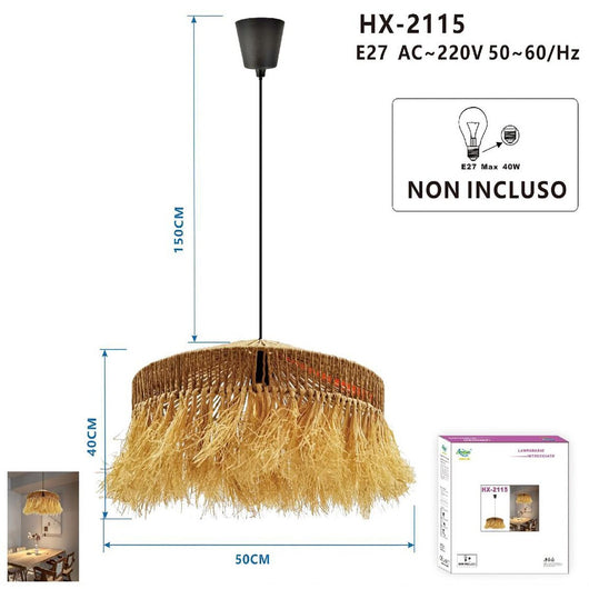 LAMPADARIO A SOSPENSIONE RATTAN NATURALE JUTA INTRECCIATO E27 SPIAGGIA ET-31387