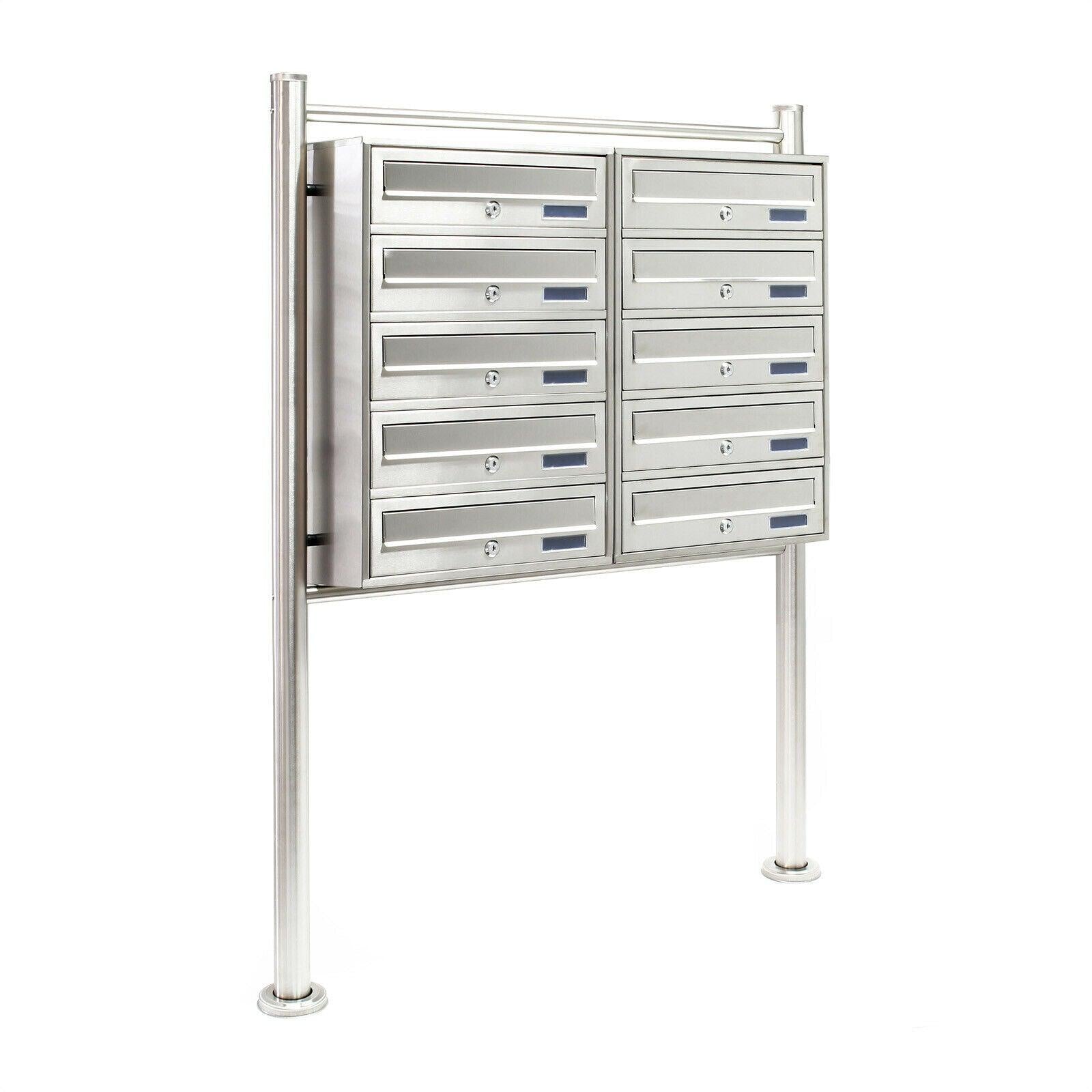 Blocco 10 cassette postali base supporto 2x5 scomparti sovrapposti acciaio inox 16_0000024