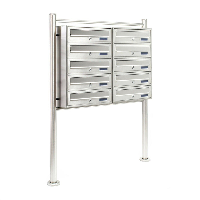 Blocco 10 cassette postali base supporto 2x5 scomparti sovrapposti acciaio inox 16_0000024