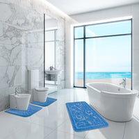 Tappeto Bagno Damascato Parure Azzurro Morbido Soffice Assorbente Antiscivolo Lavabile