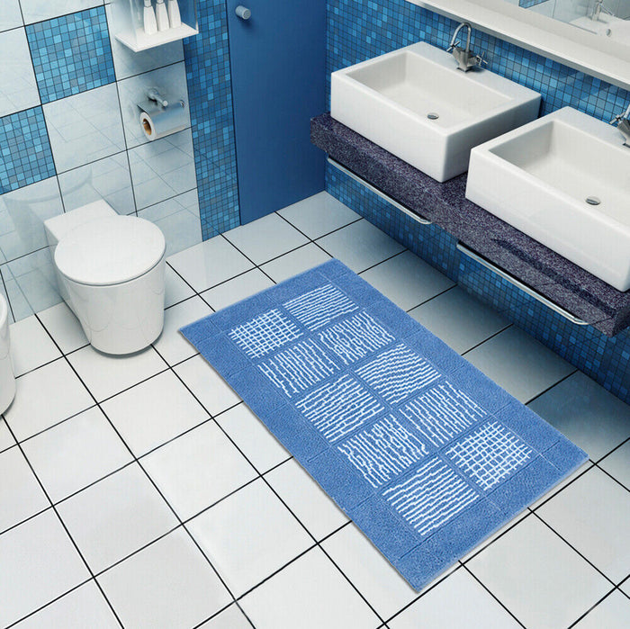 Tappeto Scendiletto Camera Bagno 65x140 cm Shaggy Puro Cotone Assorbente Antiscivolo Azzurro