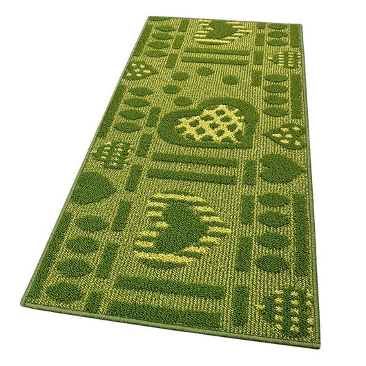 Tappeto Cucina Antiscivolo Cuori 3D Lavabile Moderno Assorbente Verde 57x230 cm