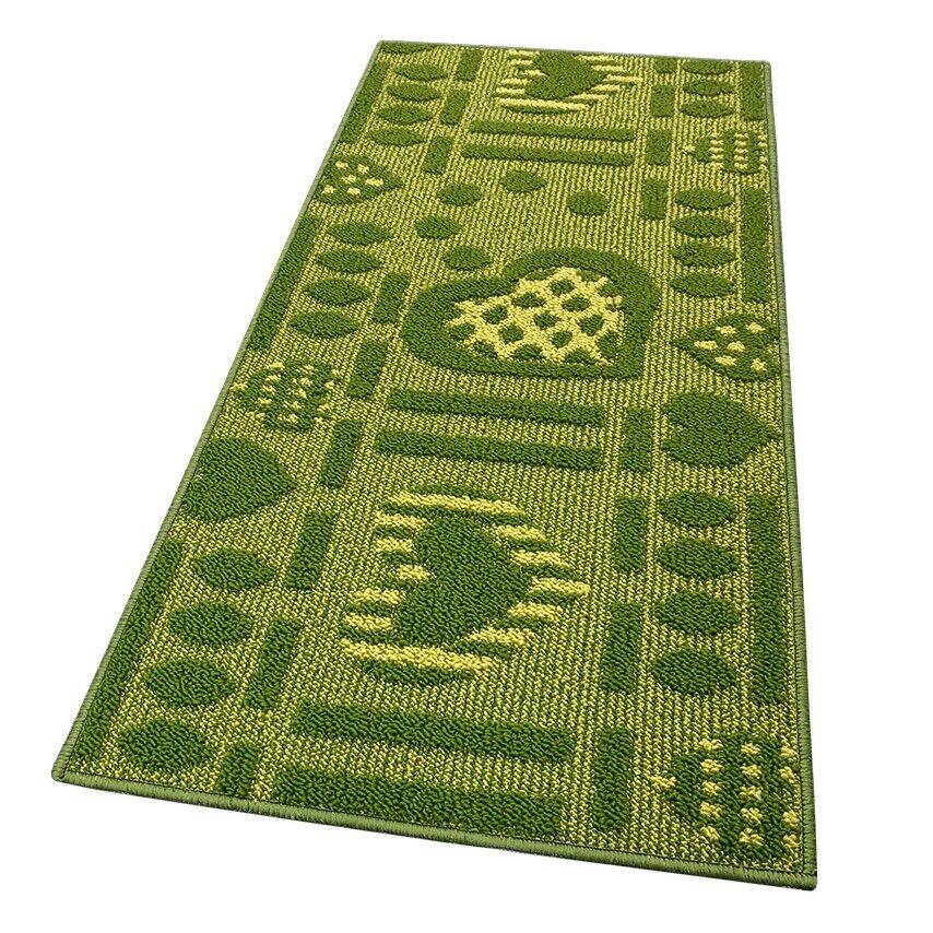 Tappeto Cucina Antiscivolo Cuori 3D Lavabile Moderno Assorbente Verde 57x230 cm