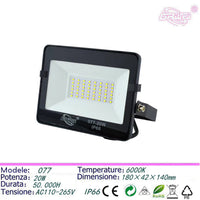 FARO FARETTO LED SMD DA ESTERNO IP66 20W 6000K BIANCO FREDDO SLIM NERO