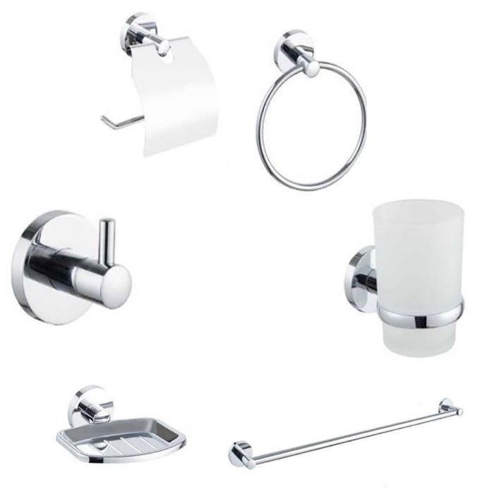 KIT COMPLETO 6 ACCESSORI BAGNO ASTA SAPONE WC GANCIO PORTA ASCIUGAMANO 03904