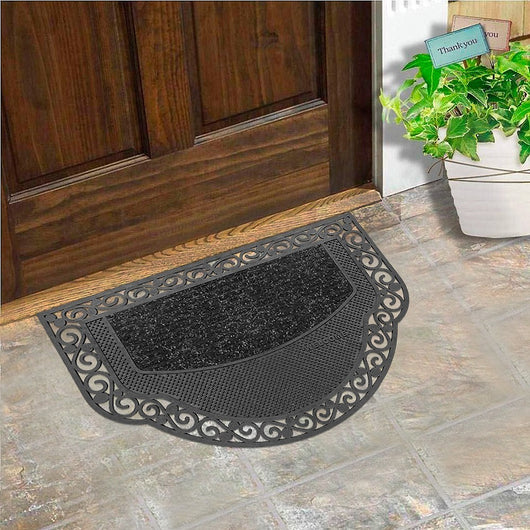 Zerbino Ingresso Semiluna Elegante Welcome Antiscivolo Gomma Robusta Tappeto Assorbente Nero