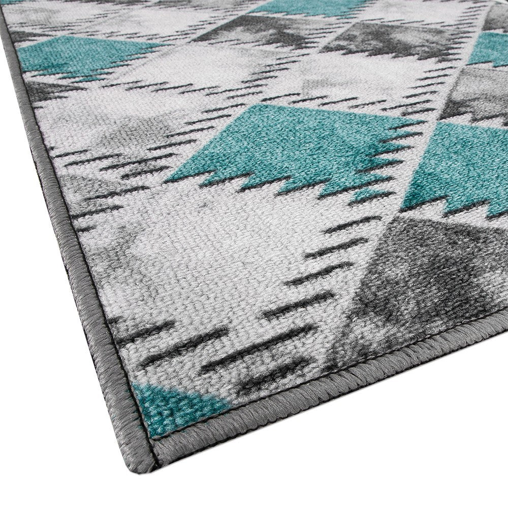 Tappeto Cucina Bordato Antiscivolo Assorbente Passatoia Colori Accesi Patchwork 50x115 Cm Azzurro