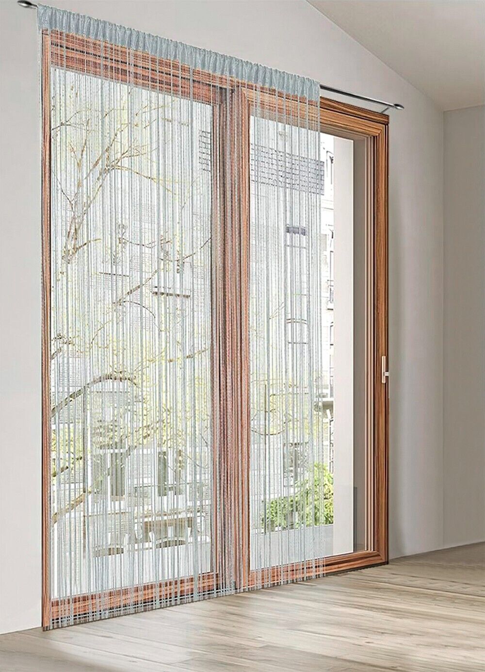 Tenda a Fili Elegante Per Porte Finestre Pannello 140x290 Cm Divisorio Camere Stanze Ambienti Grigio