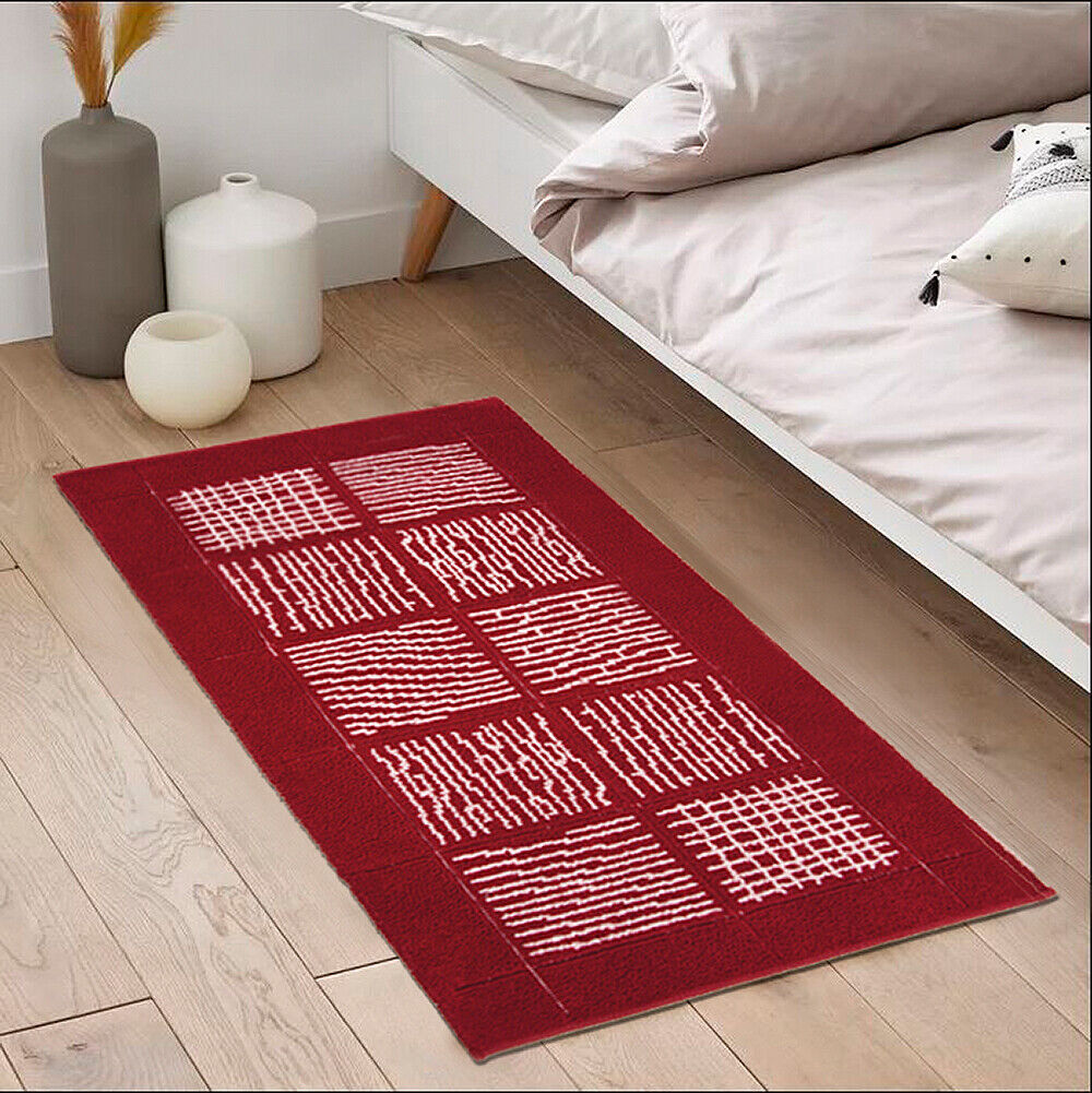 Tappeto Scendiletto Camera Bagno 65x140 cm Shaggy Puro Cotone Assorbente Antiscivolo Bordeaux