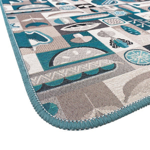 Tappeto Cucina Assorbente Bordato Antiscivolo Frutta e Verdura Passatoia Lavabile 52x140 Cm Blu