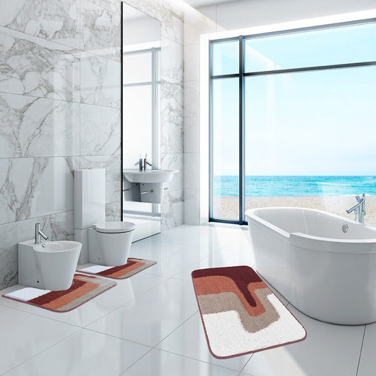 Tappeto Bagno Scendiletto Pelo Raso Morbido Assorbente Antiscivolo Lavabile Set 3 Pezzi Terra