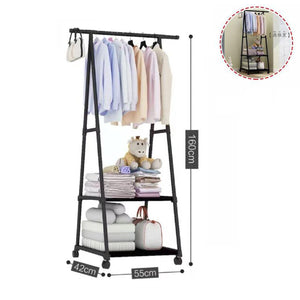 APPENDIABITI TRIANGOLO NERO CON RIPIANI 3 PIANI CASA RUOTE 55X42X160 CM