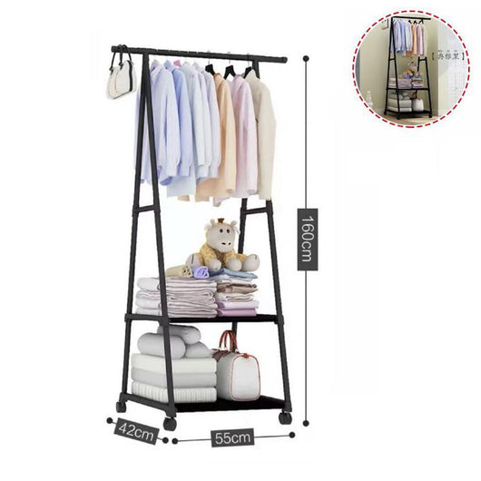 APPENDIABITI TRIANGOLO NERO CON RIPIANI 3 PIANI CASA RUOTE 55X42X160 CM