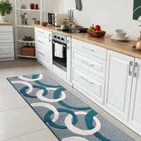 Tappeto Cucina 57x115 Cm Tridimensionale Cerchi 3D Assorbente Morbido Moderno Antiscivolo Blu