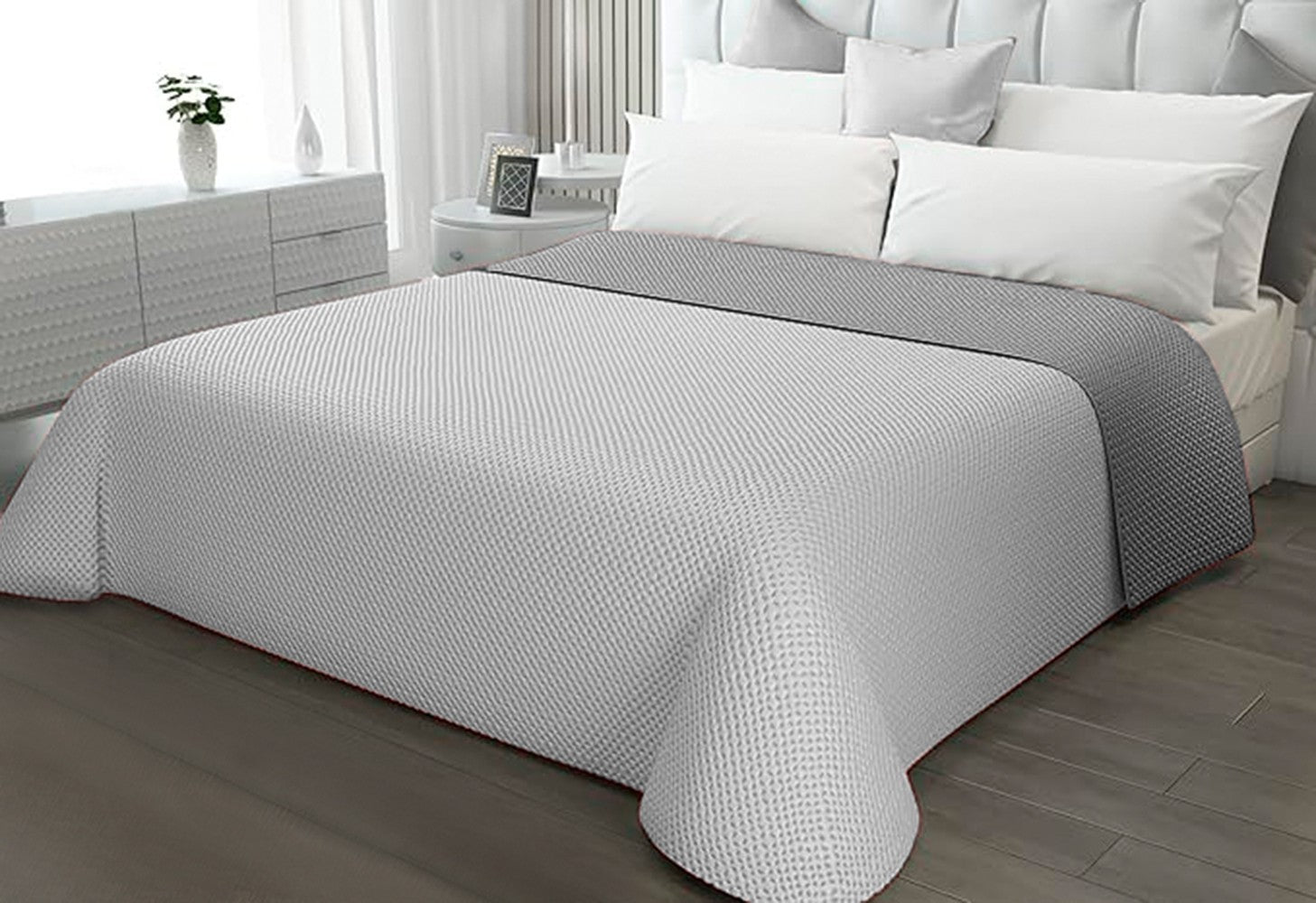 Trapunta Double Face MATRIMONIALE 250x250 cm Coperta Morbida Copriletto Tinta Unita Grigio