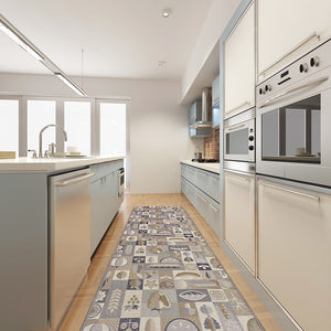 Tappeto Cucina Assorbente Bordato Antiscivolo Frutta e Verdura Passatoia Lavabile 52x80 Cm Marrone