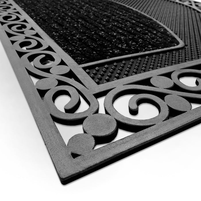 Zerbino Ingresso Semiluna Elegante Welcome Antiscivolo Gomma Robusta Tappeto Assorbente Nero