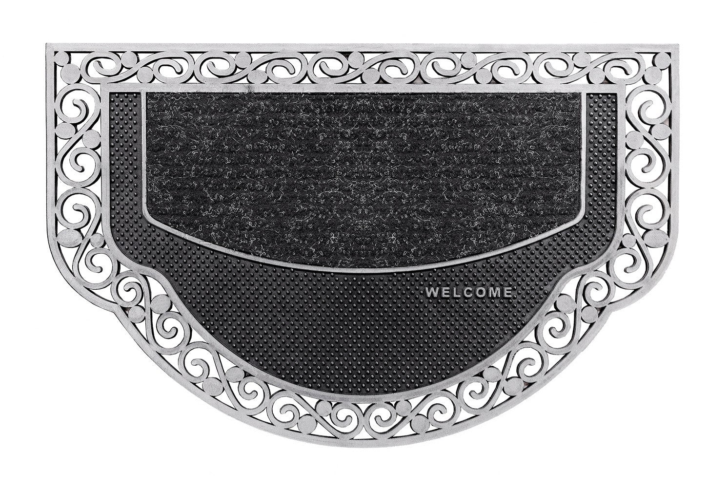 Zerbino Ingresso Semiluna Elegante Welcome Antiscivolo Gomma Robusta Tappeto Assorbente Argento