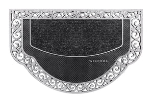 Zerbino Ingresso Semiluna Elegante Welcome Antiscivolo Gomma Robusta Tappeto Assorbente Argento