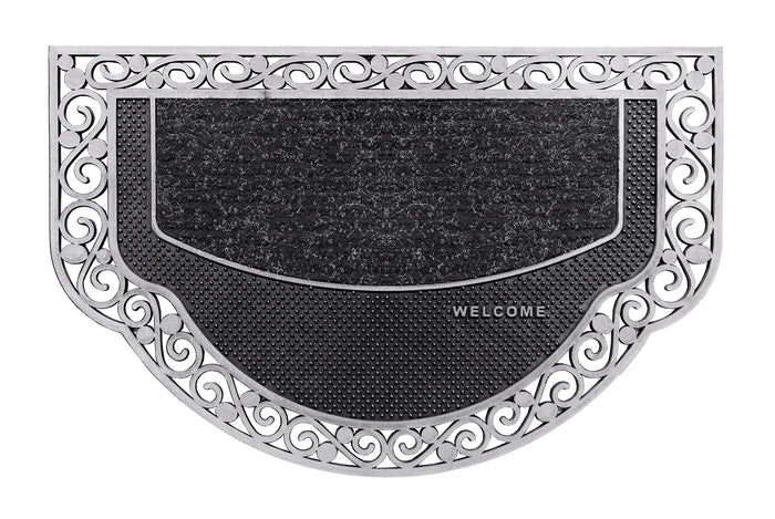 Zerbino Ingresso Semiluna Elegante Welcome Antiscivolo Gomma Robusta Tappeto Assorbente Argento