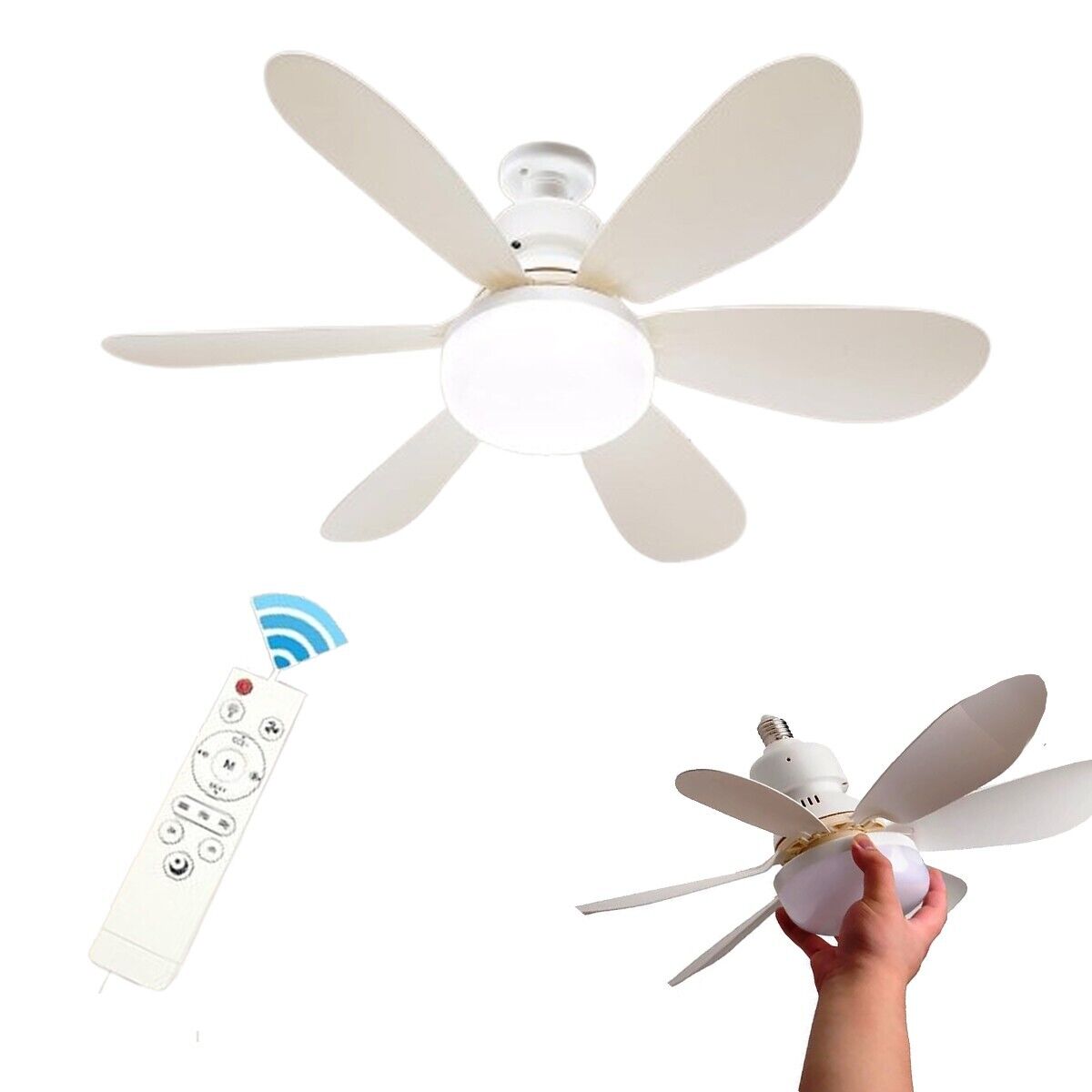 LAMPADA VENTILATORE PLAFONIERA LED SOFFITTO E27 DIMMERABILE 6 PALE TELECOMANDO