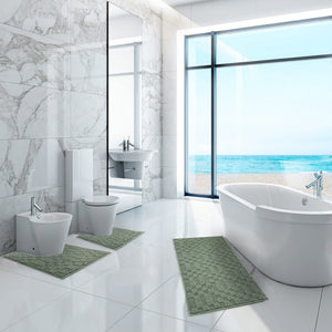 Tappeto Bagno 3D Morbido Assorbente Antiscivolo Lavabile Scendiletto Camera Set 3 Pezzi Verde