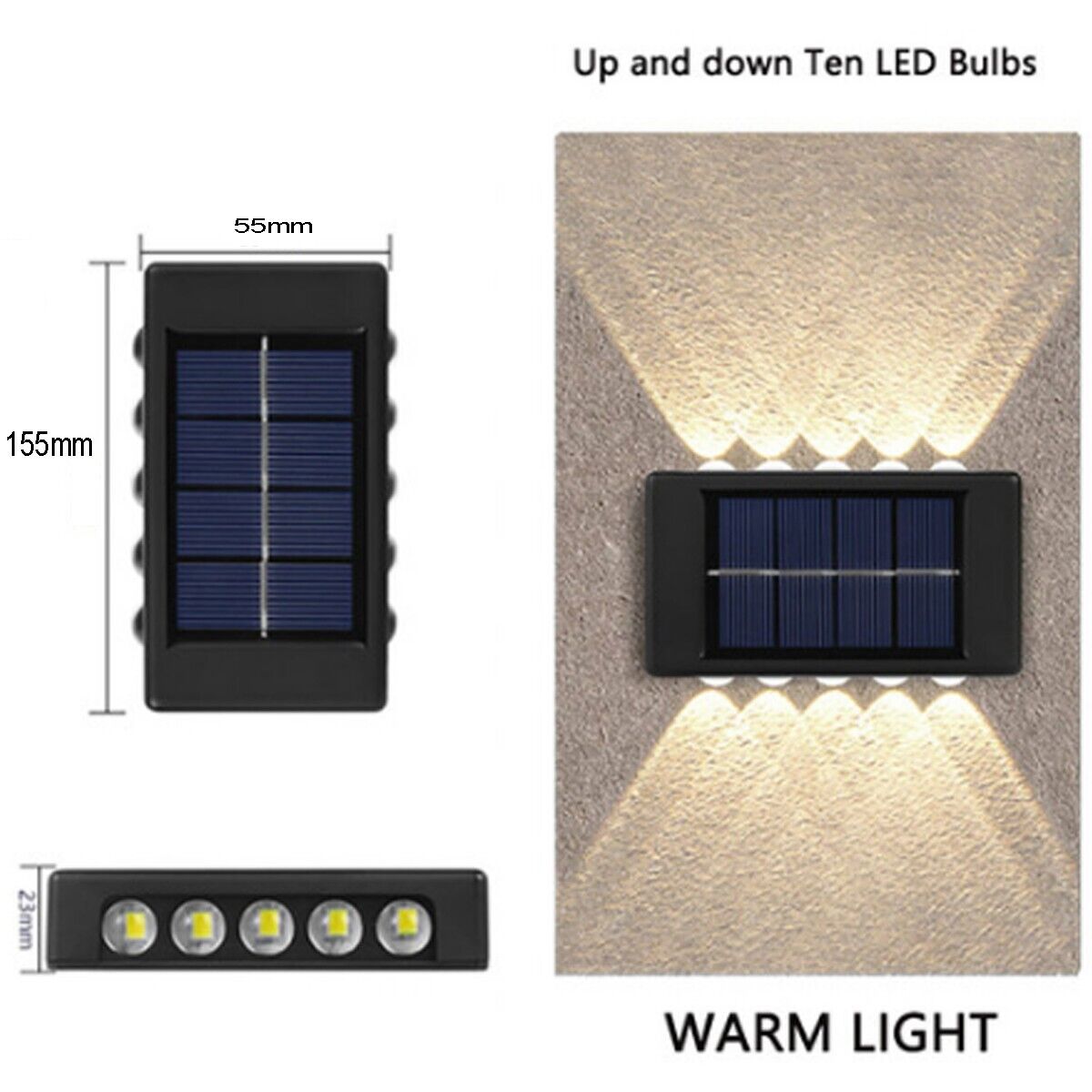 APPLIQUE LAMPADA 10 LED MURO PARETE SOLARE IP65 BIDIREZIONALE GIARDINO TE-B0569