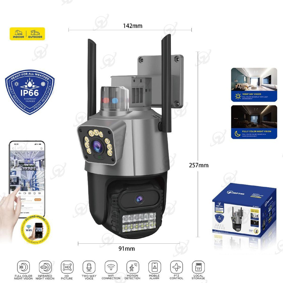 TELECAMERA WIFI ESTERNO SORVEGLIANZA IP66 HD LED ALLARME RILEVAMENTO MOVIMENTO