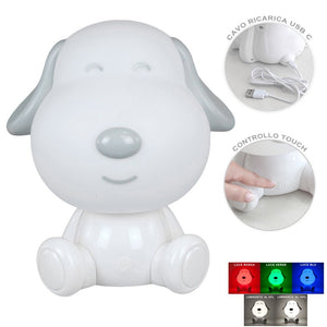 Lampada Touch Led Cane Regolabile Abat Jour Cameretta Comodino Bambini No Fili Ricarica Usb - Bianco