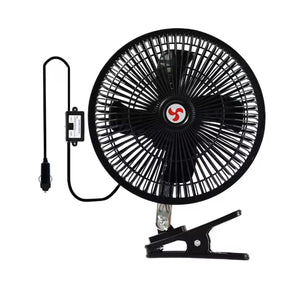 VENTILATORE OSCILLANTE AUTO CAMION 24V 8" SILENZIOSO CLIP PORTATILE METALLO NERO