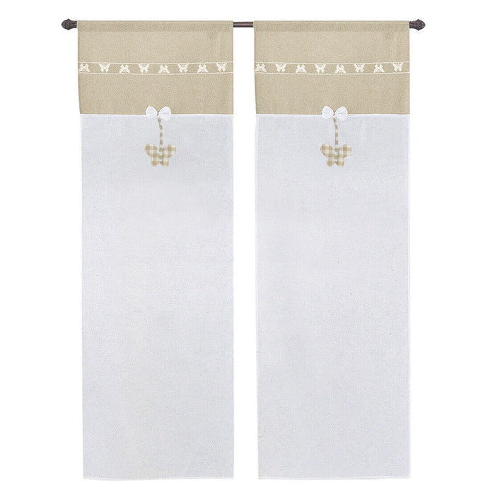Tende Finestre Porta 60x150 cm Tessuto Lino Semitrasparente Coppia 2 Pz Shabby Chic Farfalla