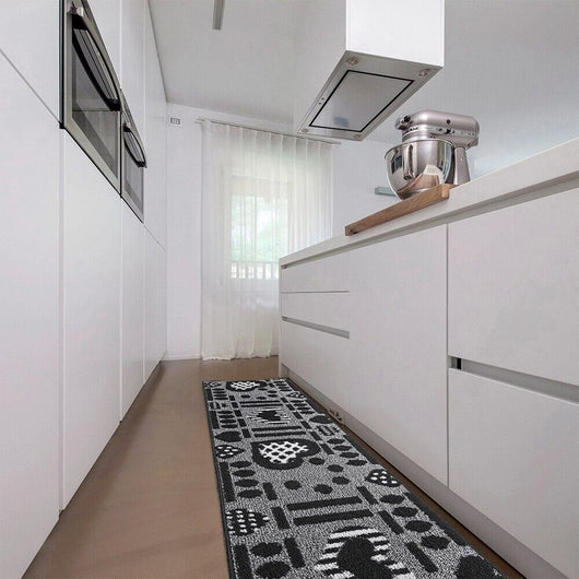 Tappeto Cucina Antiscivolo Cuori 3D Lavabile Moderno Assorbente Grigio 57x170 cm