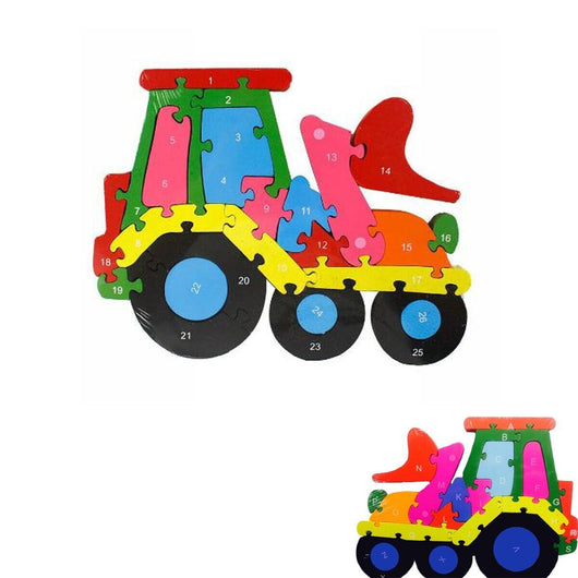 PUZZLE 3D IN LEGNO GIOCO EDUCATIVO NUMERI LETTERE BAMBINI FORMA TRATTORE 52262