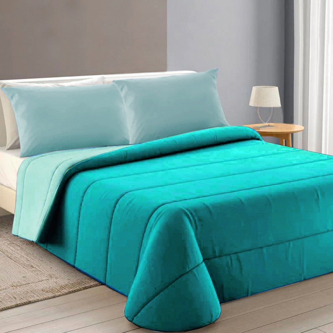 Trapunta Piumone Invernale Double Face 250gr Coperta Calda Letto 1 Pz Made In Italy Turchese
