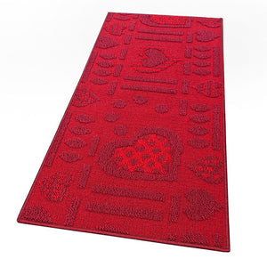 Tappeto Cucina Antiscivolo Cuori Lavabile Moderno Assorbente Bordeaux 57x170 cm