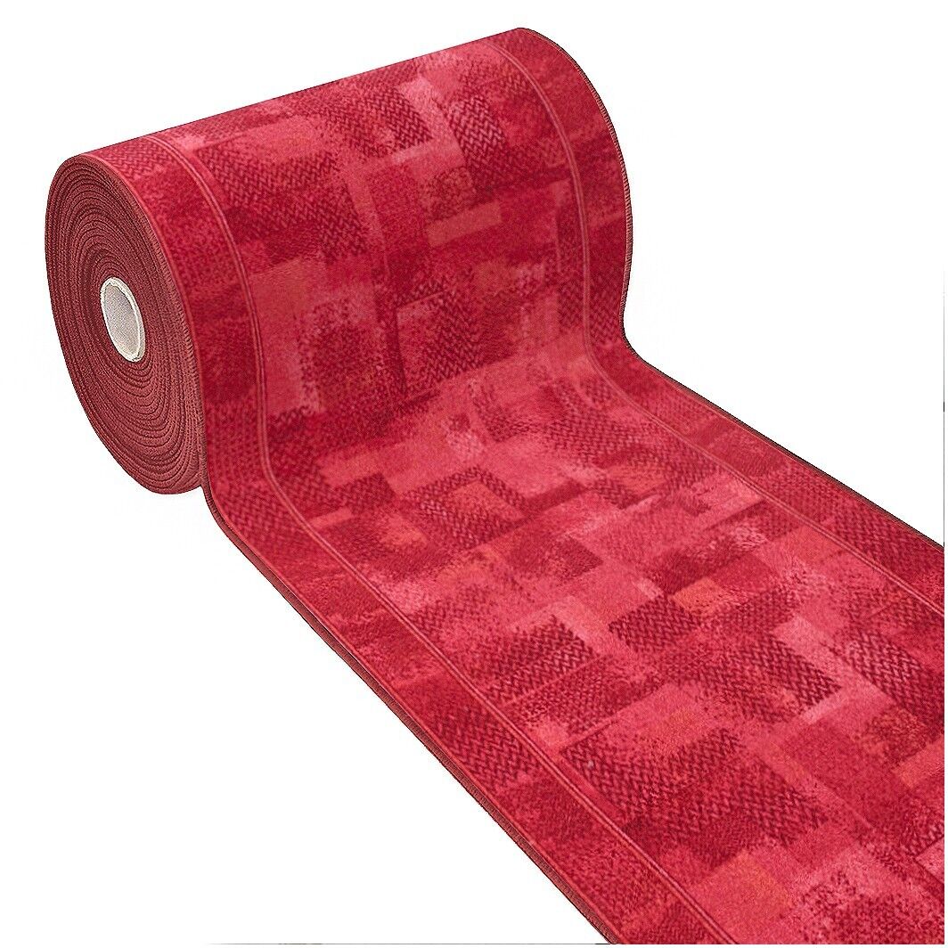 Passatoia Scala Scalinata Ingresso 67x450 Cm Bordata Tappeto Corridoio Gradini Antiscivolo Bordeaux
