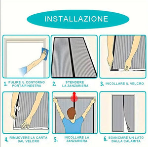 Tenda Zanzariera Magnetica Calamitata 120x240 Cm Nera Universale Porta Finestra Anti Insetti Mosche