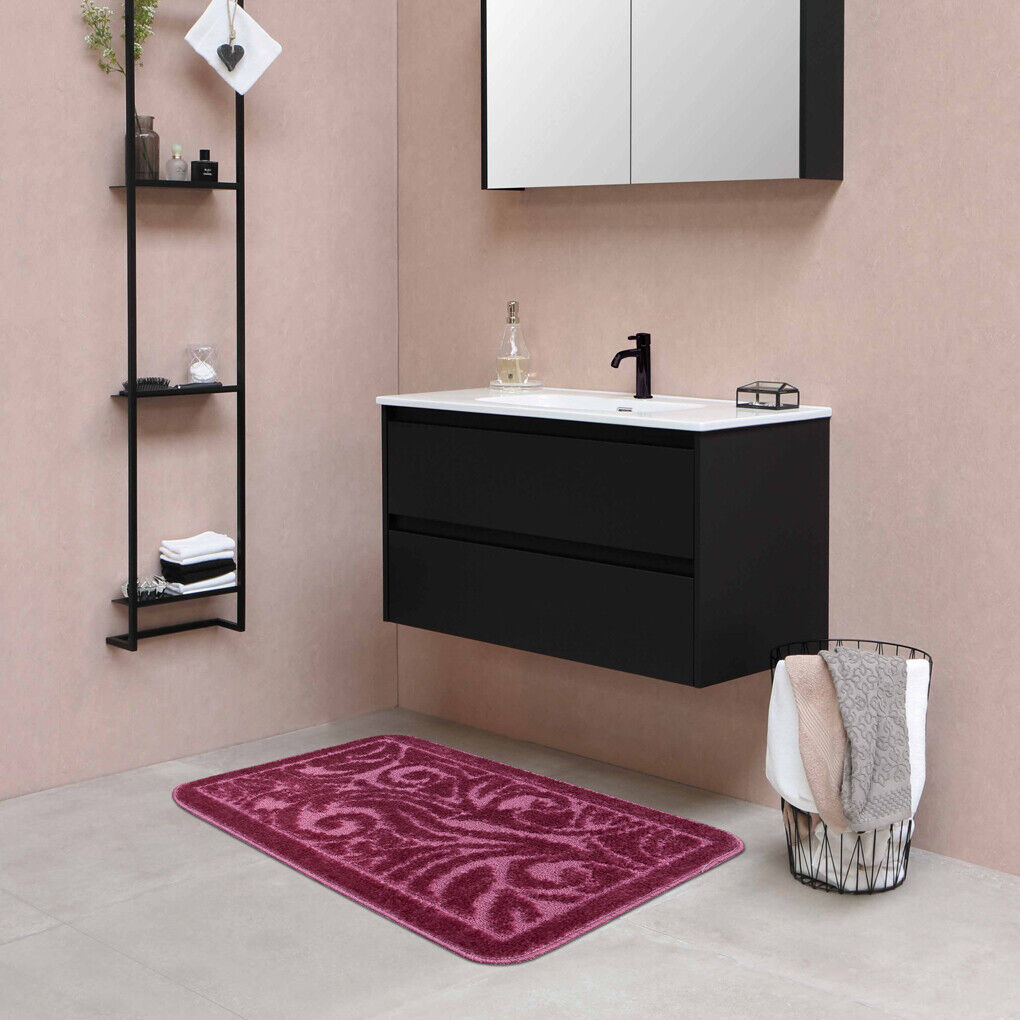 Tappeto Bagno Damascato Scendiletto Camera 50x110 Cm Morbido Assorbente Antiscivolo Porpora