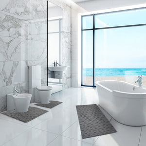 Tappeto Bagno Morbido Assorbente Antiscivolo 3D Intrecciato Lavabile Set 3 Pezzi Grigio