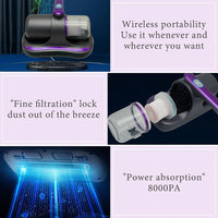ASPIRAPOLVERE PORTATILE STERILIZZATORE UV PULIZIA ACARI MATERASSI TAPPETI 100W