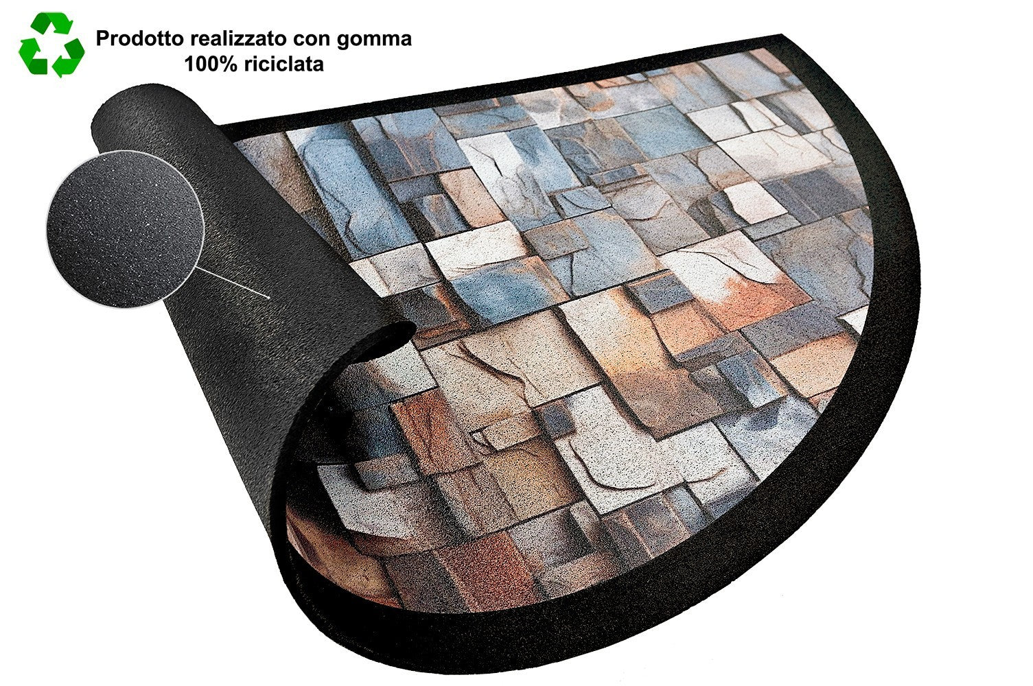 Zerbino Gomma Sostenibile 40X70 Antiscivolo Ingresso Interno Esterno Moderno Semiluna Dis.MF