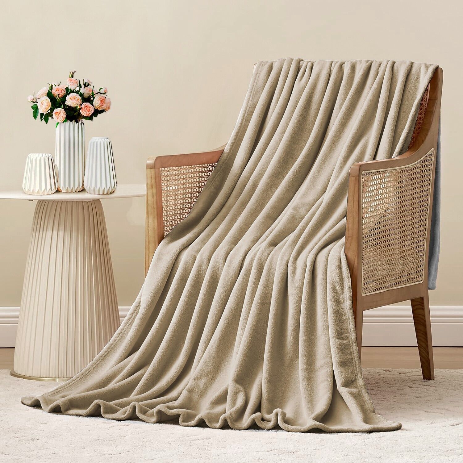 Coperta Plaid 160x210 cm Morbida Vellutata Pile Caldo Soffice Avvolgente Divano Letto Poltrona Panna